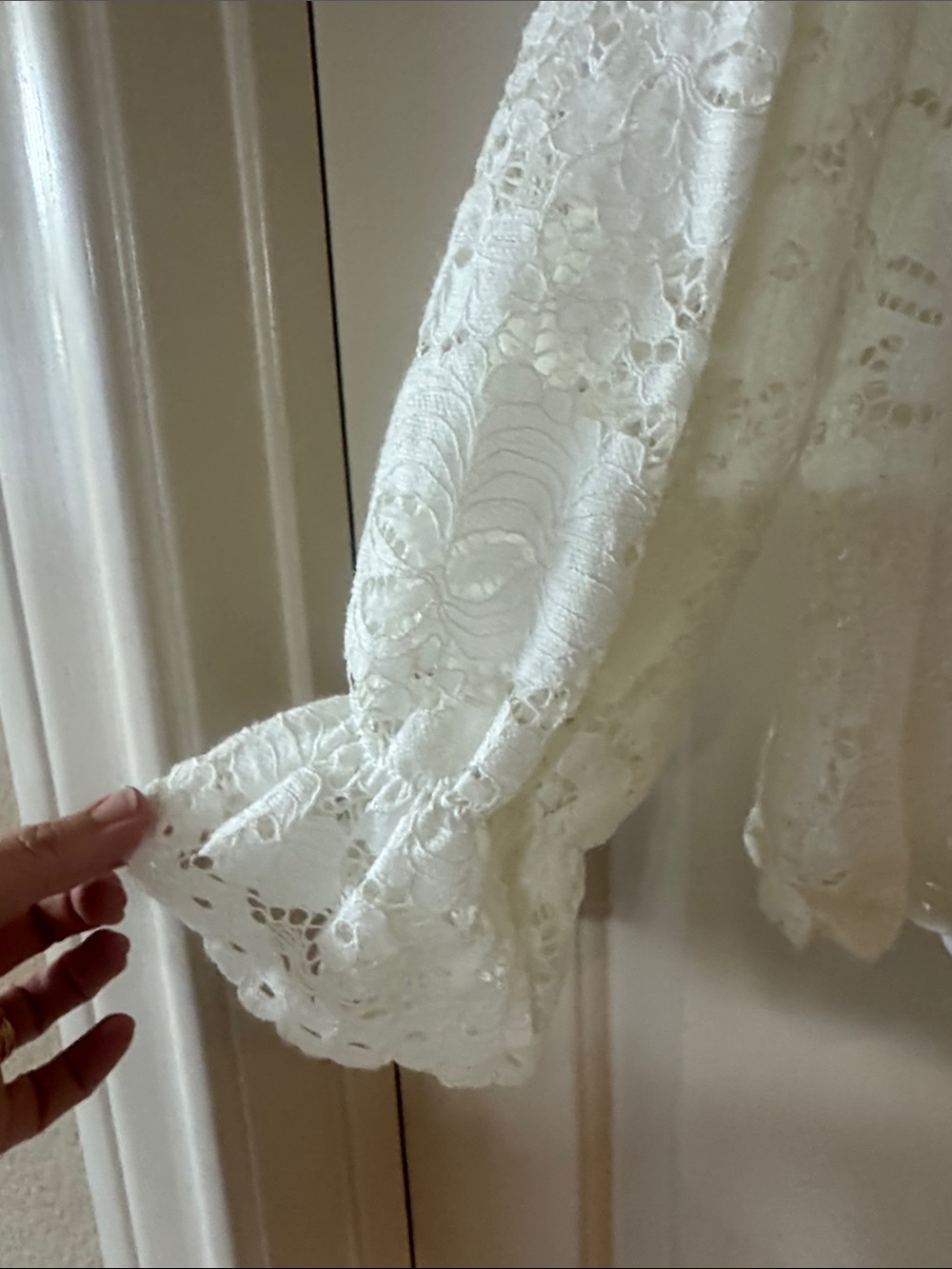 Adrianna Papell Ivory Floral Lace Ruffle-Neck Blouse - Picture 4 of 5